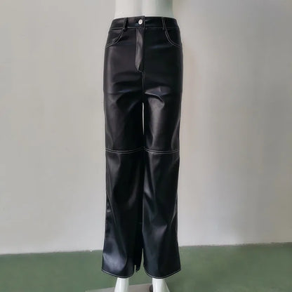 lovwvol  PU Leather Straight Pants Black High Waist Fashion Vintage Long Pant For Women Autumn Style  Trousers Streetwear Y2K