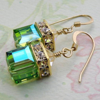 Exquisite Square Inlaid Green Zircon Stones Hook Earrings for Women Trendy Gold Color Bridal Engagement Wedding Dangle Earrings