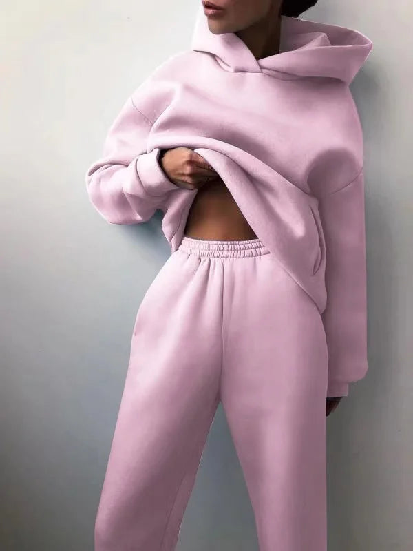 lovwvol  -  Winter Women Two Piece Sets Tracksuit Autumn Casual Solid Long Sleeve Hoodie Sweatshirts Female Oversized Trouser Pant Suit