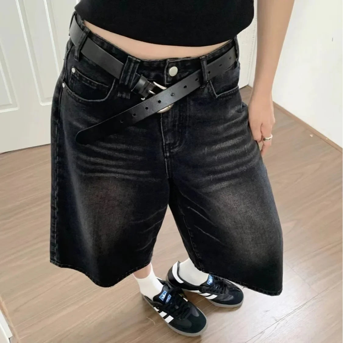 lovwvol Y2k Baggy Vintage Jorts Women High Waist American Streetwear Wide Leg Knee Length Jeans Casual Loose Summer Denim Shorts