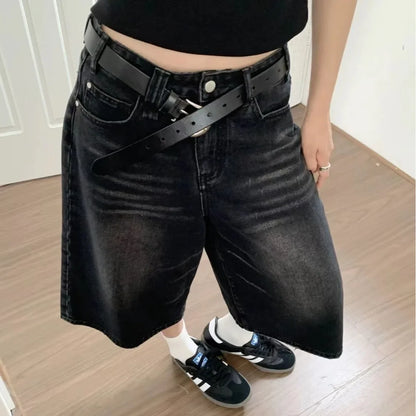 lovwvol Y2k Baggy Vintage Jorts Women High Waist American Streetwear Wide Leg Knee Length Jeans Casual Loose Summer Denim Shorts