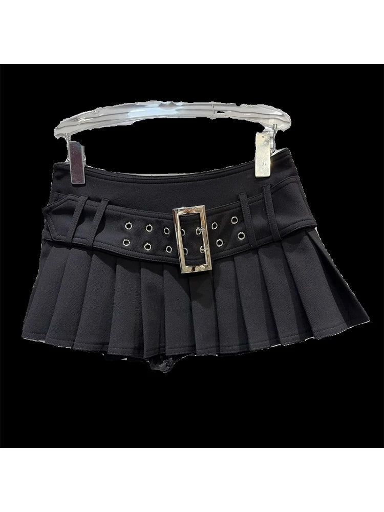 lovwvol Summer Women Preppy Mini Pleated Skirt With Belt Micro Skirt Y2k Streetwear Harajuku Japanese Fashion 2000s School Girl Gyaru