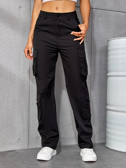 lovwvol Stylish Casual Solid Flap Pocket Multi-Pocket Cargo Pants