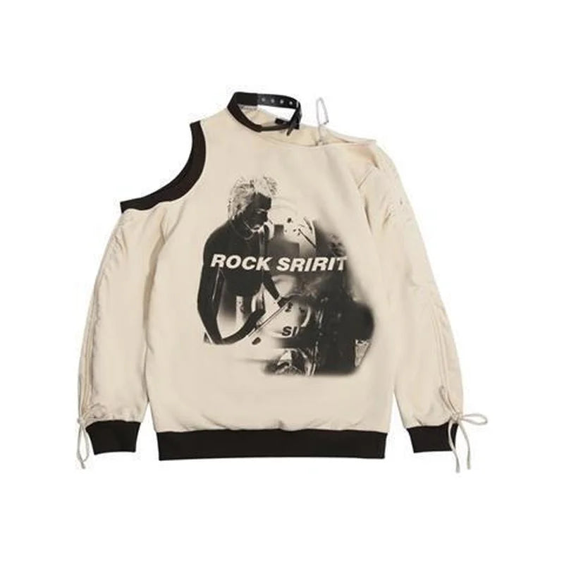 lovwvol Vintage Sweatshirt Y2k Aesthetic Off The Shoulder Harajuku Hip Hop Grunge Pullover Choker Graphic Hoodies Oversized