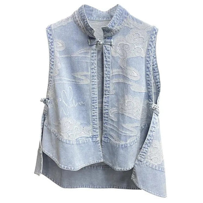 Fashion Denim Vest Women's Net Infrared Wear Loose Summer Thin Section Outer Wear Vest Vest Jacket tTrendy