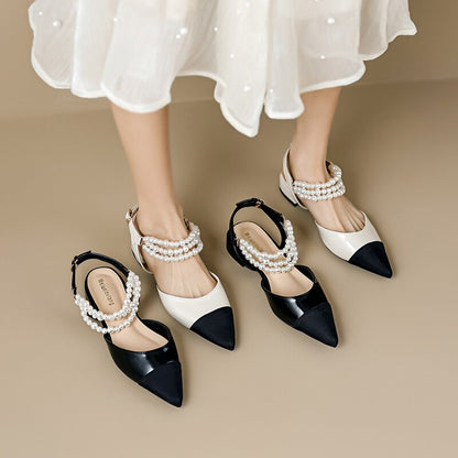 lovwvol Spring 2023 women's sandals ladies casual shoes pointed pearl design Korean style low heels party and work wear