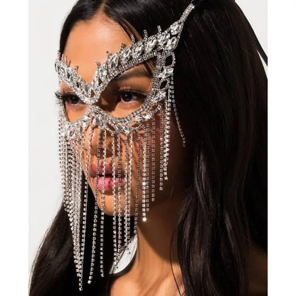 Indian Tassel Veil Mask for Face Women Rhinestone Face Masks Masquerade Dance Party Banquet Decoration Face Accessories Jewelry