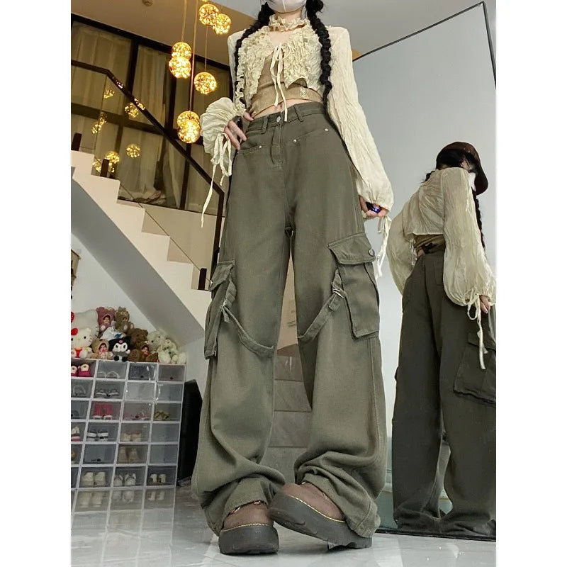 lovwvol   Vintage Y2k Oversize Cargo Jeans Woman Streetwear Casual Baggy Denim Pants Harajuku Acubi Fashion Wide Leg Trousers