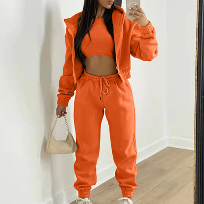 lovwvol Women 3 Piece Sets Casual Long Sleeve Zip Hoodies+Ribbed Tank+High Waist Sweatpants Jogger Pant Suits Sporty Three Pieces Outfit