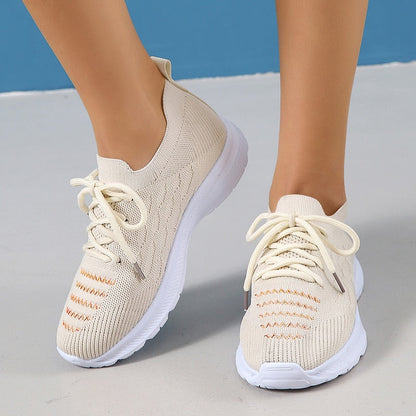 Plus Size 43 Soft Sole Casual Shoes Women 2023 Autumn Breathable Mesh Knitted Sneakers Woman Flat Heels Anti Slip Walking Shoes