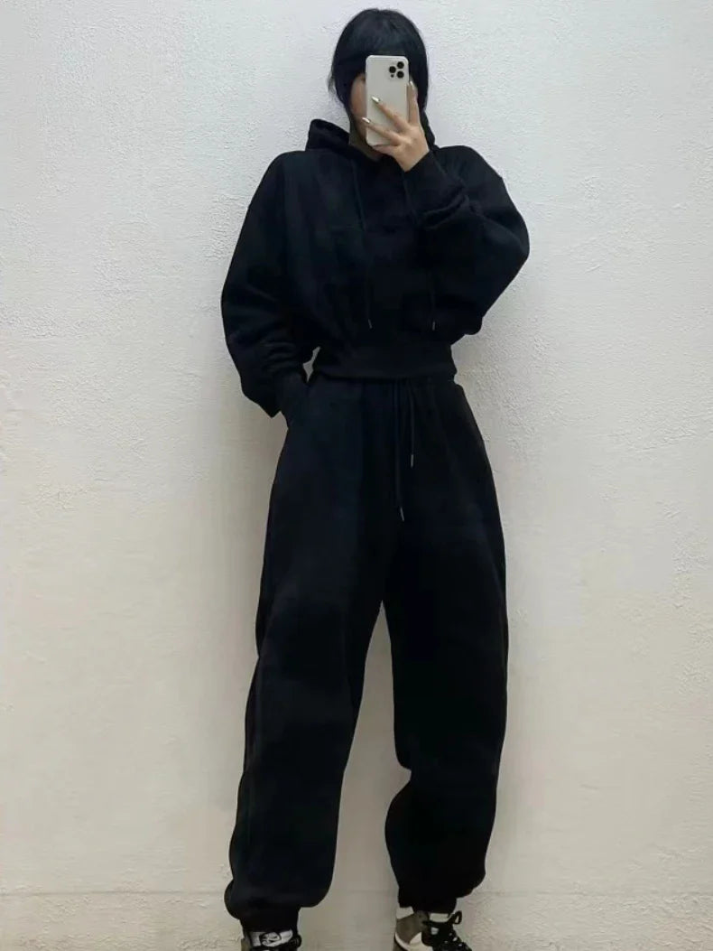 Hoodies Suit Winter Spring Solid Casual Tracksuit Women Fleece 2 Pieces Set Sports Sweatshirts Pullover Sweatpants Wholesale