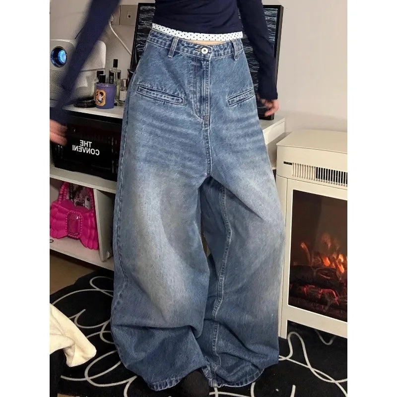 lovwvol   Vintage Y2k Oversized Woman's Cargo Jeans Harajuku Streetwear Casual Wide Leg Denim Pants Spring Kpop Loose Trousers