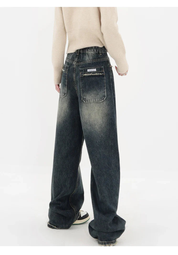 lovwvol Harajuku Streetwear Retro Fashion Autumn Women High Waist Jeans Loose Wide Leg Straight Loose Denim Trousers Y2K Baggy Pants