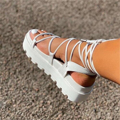 Woman Gladiator Platform Sandal Ladies Ankle Wrap Wedge Female Fashion Lace Up Shoe Women Non Slip Women's Footwear Plus Size 43