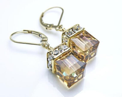 Exquisite Square Inlaid Green Zircon Stones Hook Earrings for Women Trendy Gold Color Bridal Engagement Wedding Dangle Earrings