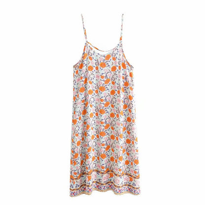 lovwvol Sleeveless Strap Dress  Vintage Floral Print Backless Sexy summer dress Vestidos Beach Casual Women Slip Dresses