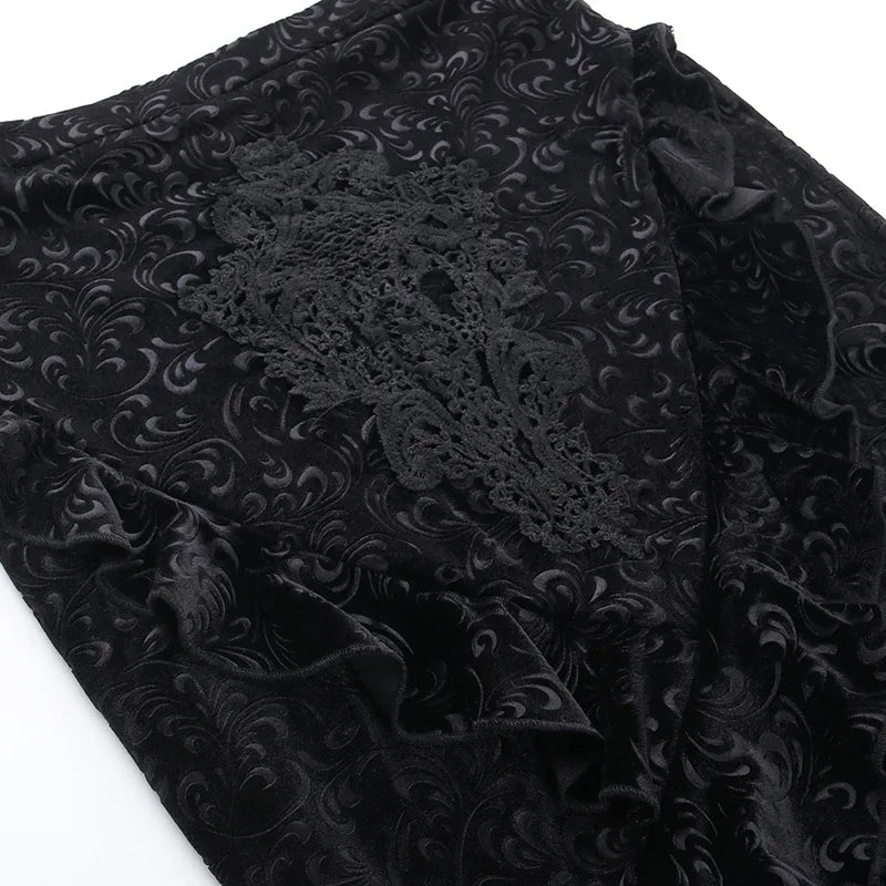 Vintage Mall Gothic Ruffles Mermaid Skirts Grunge Punk Aesthetic Lace Hem Midi Skirt Women Elegant Evening Alt Bottoms