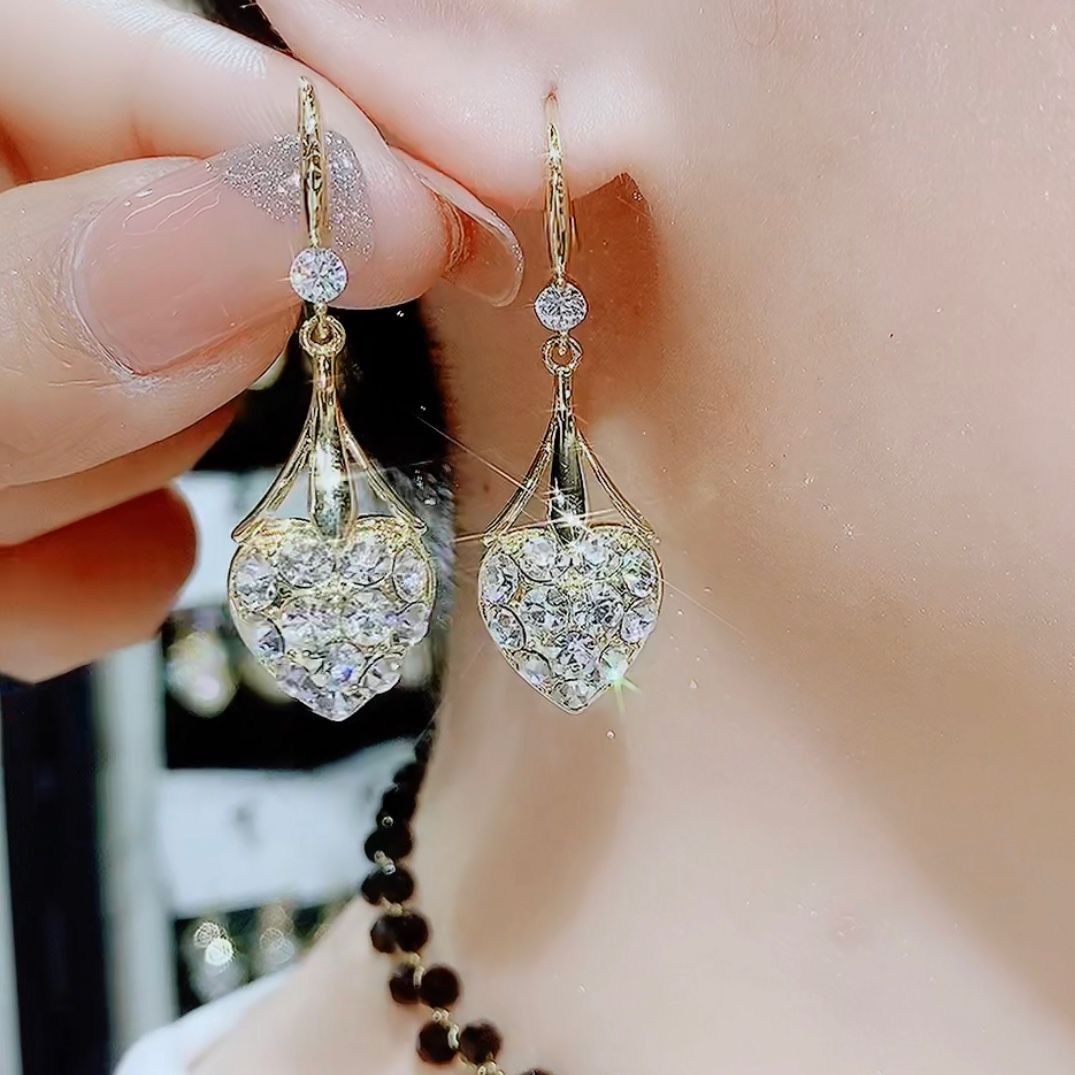 Exquisite Opal Flower Earrings For Women Rhinestone Long Tassel Zircon Earring Girls Wedding Party Temperament Jewelry New