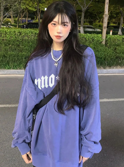 lovwvol Y2K Retro Off Shoulder Letter Pattern Printed Hoodie Women 2022 Early Fall New Loose Oversize Small Lazy Thin Top Hoodie Clothes