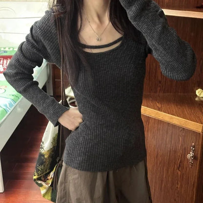 New All Match Solid Sweater Women Y2k Aesthetic Slim Fit Knitted Harajuku Jumper Pullover Female Spring Autumn  Knitwear