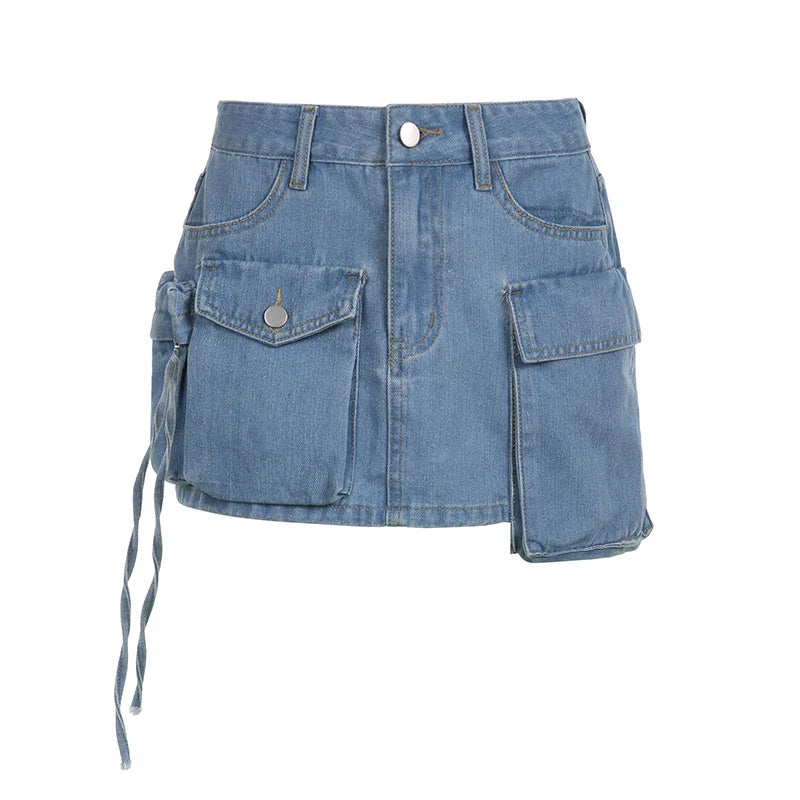 lovwvol  High Street Big Pockets Denim Skirt For Women Vintage Tie Dye y2k Jeans Skirts Fashion Club Outfits Bottoms Clothes