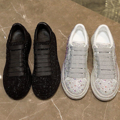 New  Autumn Women Platform Shoes rhinestones Thick-soled White Silver Shoes Shining Crystal Sneakers Trend Casual Sneakers