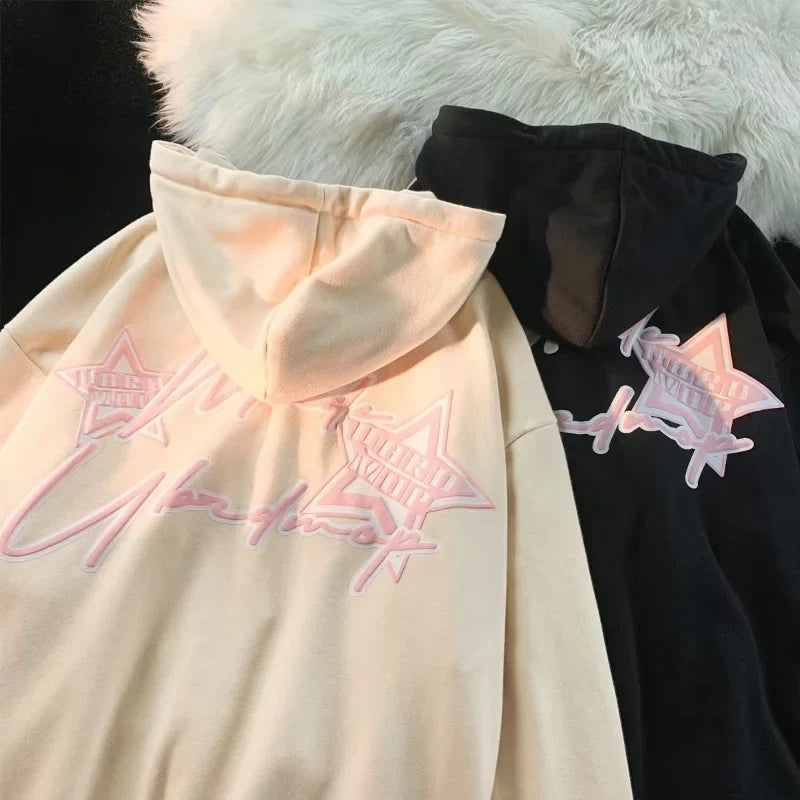 lovwvol  Y2K Zipper Hoodie Women  new Fried Street Star Letter print spliced cardigan hoodie women fashion loose coat top