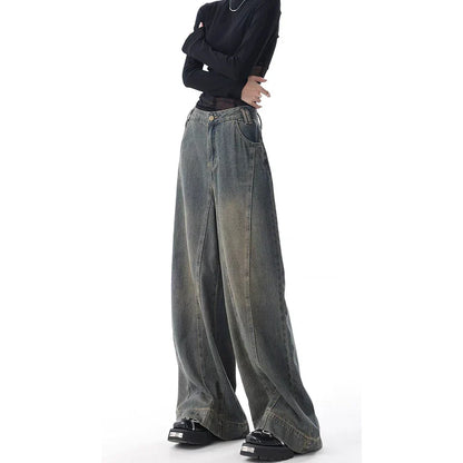 lovwvol - Harajuku High Waist Oversized Jeans Pants For Women Casual Baggy Y2K Wide Leg American Retro Grunge Streetwear Denim Trouser