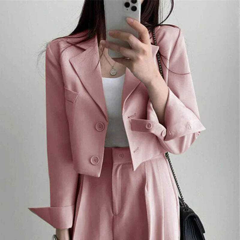 lovwvol Two Piece Sets Women Outifits Fall Office Lady Pants Korean Blazer Suits Long Sleeve Fashion Coat Black High Waisted Pants