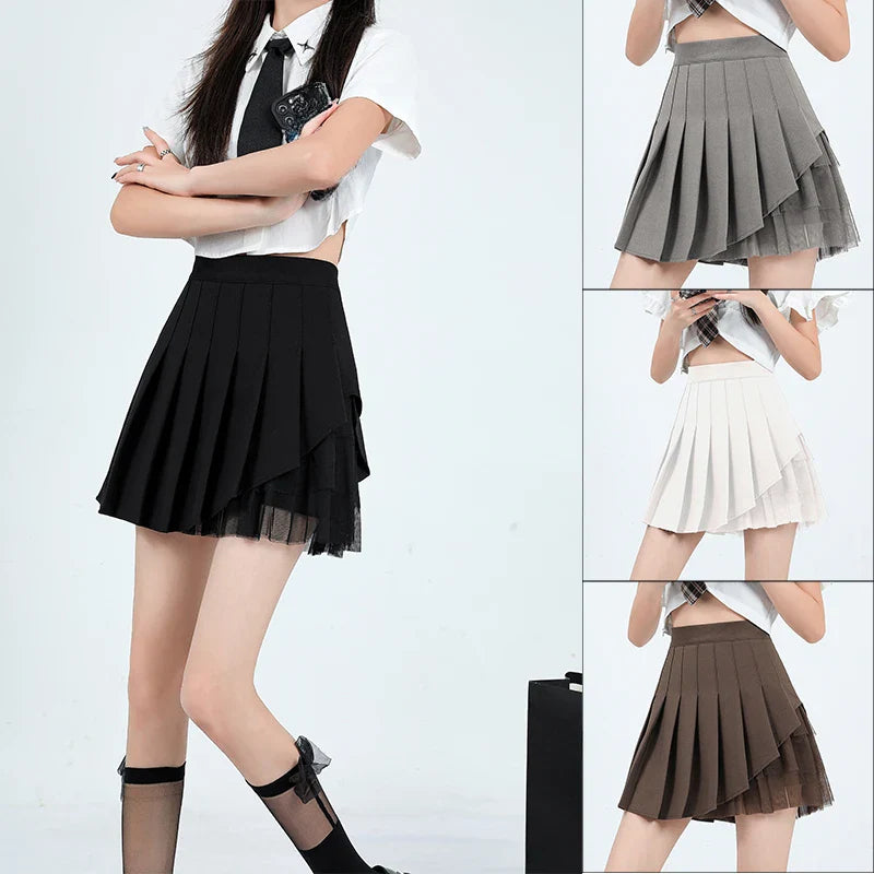 Skirt Shorts Summer Clothes For Women  Fashion Harajuku Korean Style Holiday Outfits With Mesh White Mini Pleated Skirts