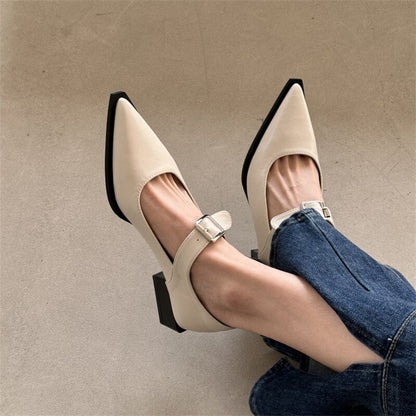 Square Heel Shoes For Women Pumps Elegant Heeled Shoes Ladies Luxury Pointed Toe High Heels Shoes Casual Summer Leather Shoes