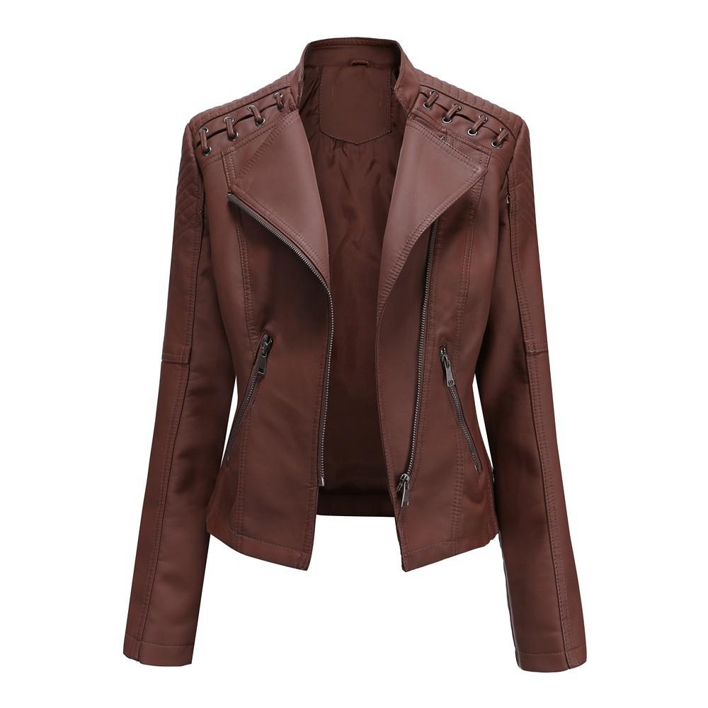 Pu Faux Leather Jackets Women Long Sleeve Zipper Slim Motor Biker Leather Coat Female Outwear Tops