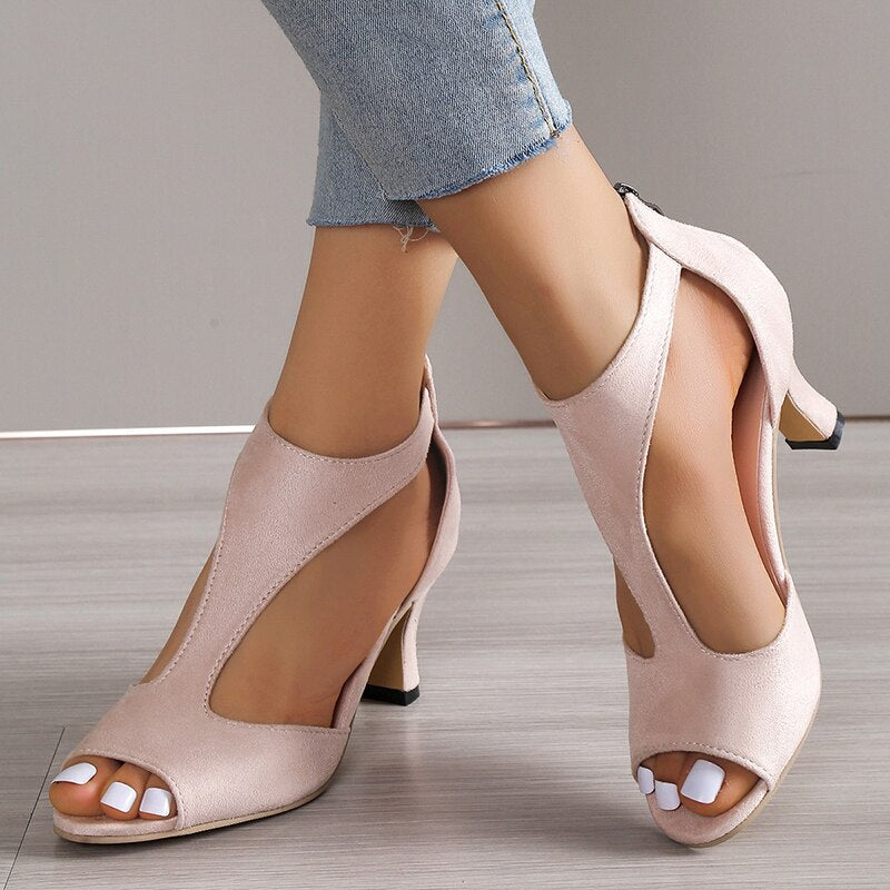 lovwvol Peep Toe High Heels Sandals Women Summer 2023 Hollow Out Pointed Toe Pumps Woman Shoes Plus Size 43 Thick Heeled Sandalias Mujer