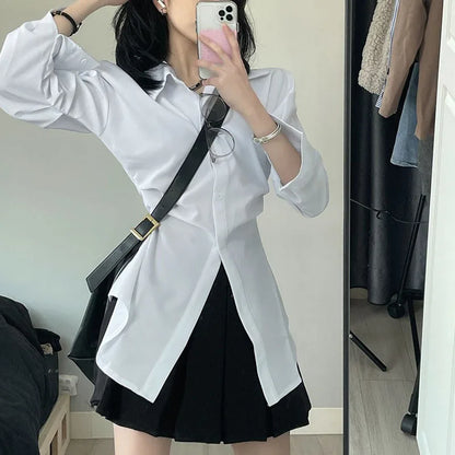 lovwvol White Tunic Women Blouses Korean Fashion Chic Vintage Sexy Tops Ladies Office Wear Long Sleeve Shirts Female Streetwear