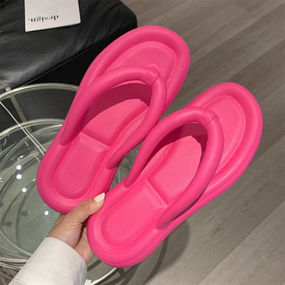 lovwvol Colorful Simple Solid Soft Bottom Flip Flops Women's Summer Holiday Beach Sandals Breathable Harajuku Street Slippers