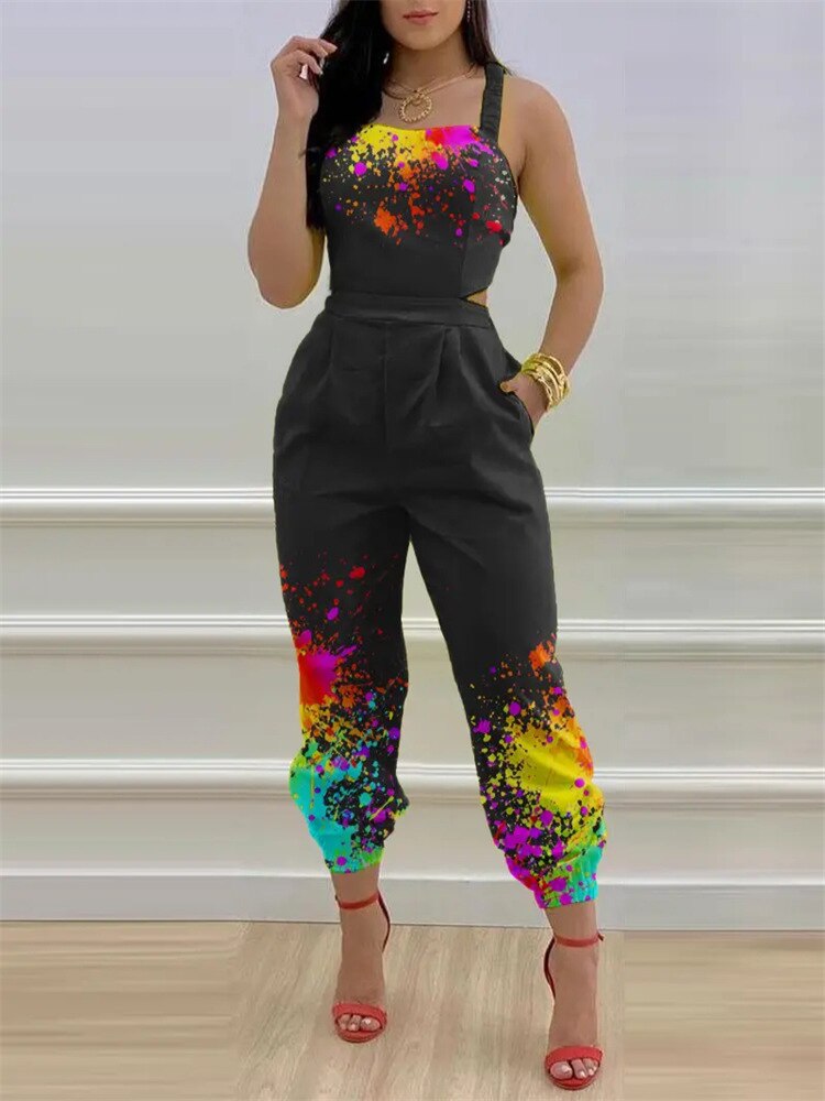 Ladies Off Shoulder Sleeveless Jumpsuit Summer Women Casual Solid Rompers Streetwear Long Playsuits Overalls With Pockets