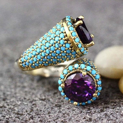 Hot Selling Style, Purple Zircon Ring, Light Blue Particles, Punk Style, Women's Jewelry, Noble Temperament, Elegant Gold Finger