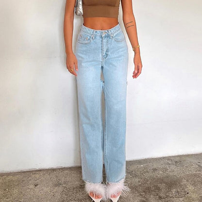 Spring 2023 New Simple Casual All-match Slim Hot Girl Ripped Jeans Female Fashion All-match Denim Trousers