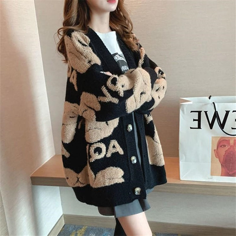 lovwvol Loose Sweater Oversize Woman Christmas Sweater Coat Korean Fashion Sweet Cardigans For Women 2023 Thick Winter Clothes Knitted