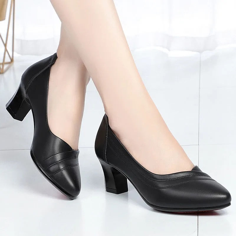 Zapatos Zama Women Cute Black Pu Leather High Quality Square Heel Shoes Lady Beige Office Spring & Autumn Cute Shoes