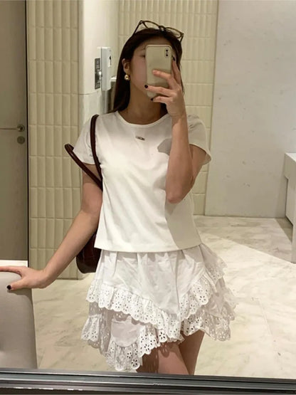 lovwvol Summer Lace Patchwork Mini Shorts Skirts Women Elastic High Waist Modis Ruffle Pleated Ladies Trousers Loose Woman Shorts Skirts