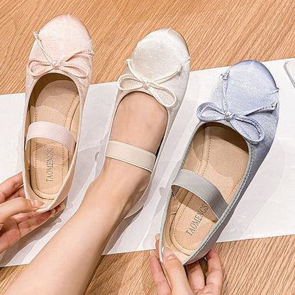 Women's Mary Jane Shoes Round Toe Plus Size Women's Shoes Bow Silk Satin Ballet Flats Spring Autumn Flats Shoes Zapatos De Mujer