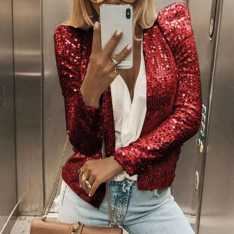 Autumn Sequin Outerwear Woman Coats Casaco Feminino Basic Coat Women Outfits Chaqueta Mujer Casual Bomber Jackets Women Clothes