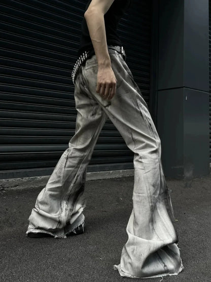 lovwvol  -  Women's Grey  Gothic Bow Flare Jeans Harajuku Aesthetic Y2k Denim Trousers High Waist Cowboy Pants Vintage 2000s Trashy Clothes