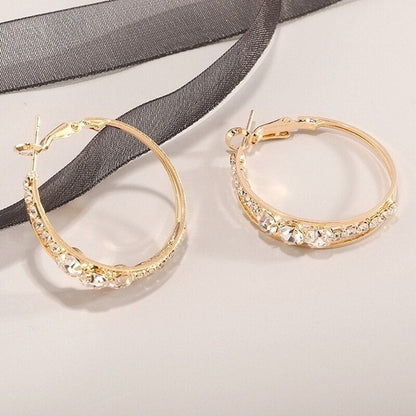 Elegant Gold Colors Hoop Earrings for Women Exquisite Fashion Metal Inlaid White Zircon Stones Engagement Wedding Earrings