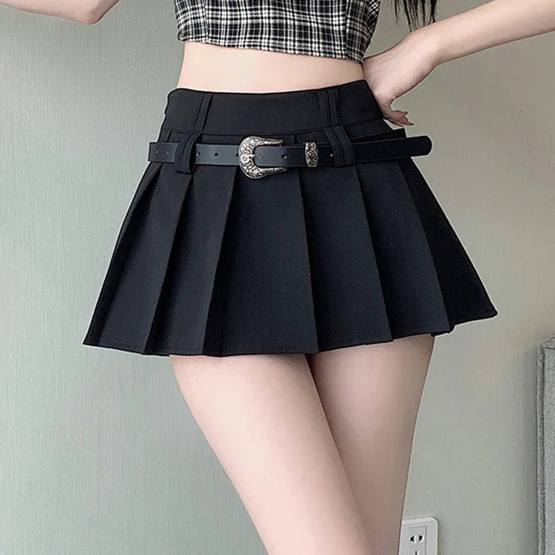 lovwvol Low Rise Pleated Skirt with Belt Skater Skirt Women Teengirl Miniskirt e-girl Y2K Aesthetic 90s Spring Summer Outfit