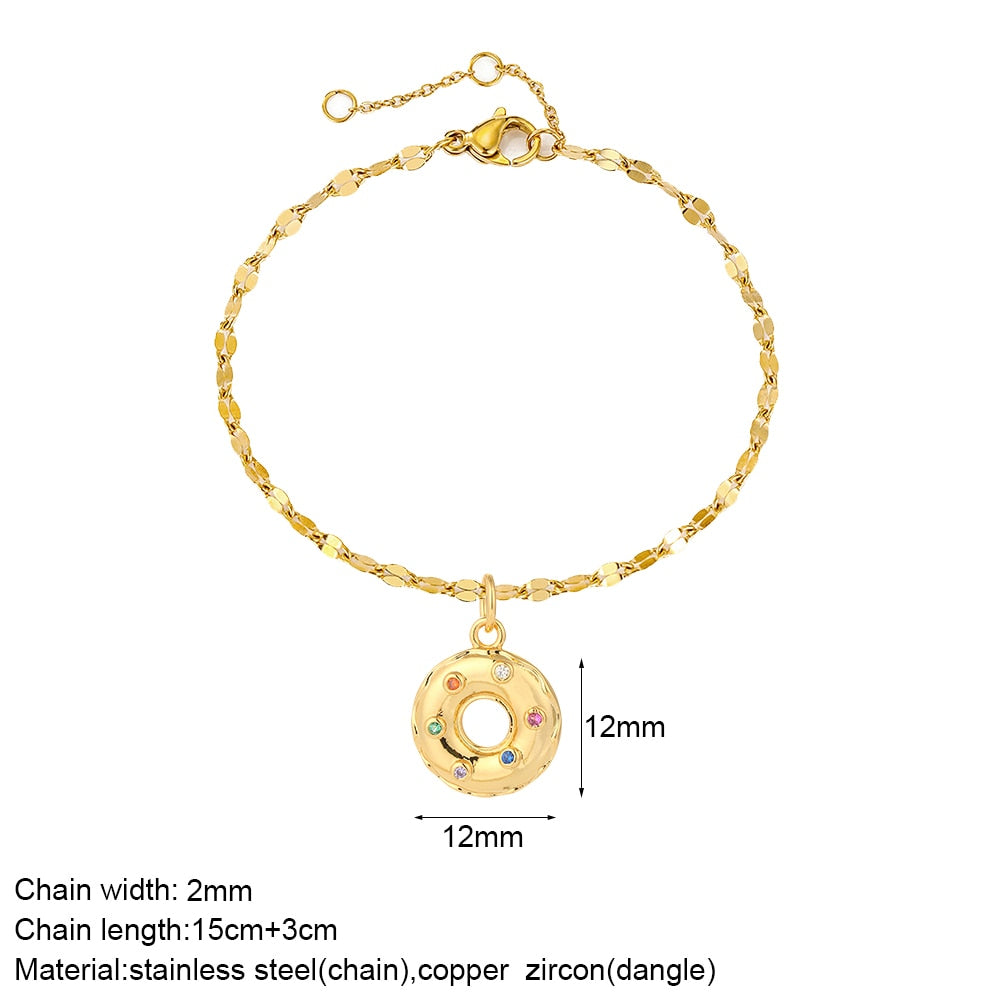 Cute Heart Love Sun Angel Charms Bracelet for Women Evil Blue Eye Gold Color Stainless Steel Chain Copper CZ Dangle Bangle