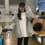 lovwvol Women Hoodies Harajuku Korean Version Zip Up Loose Oversized Sweatshirts Casual Solid Color Long Sleeve Hooded Sweatshirt Coats