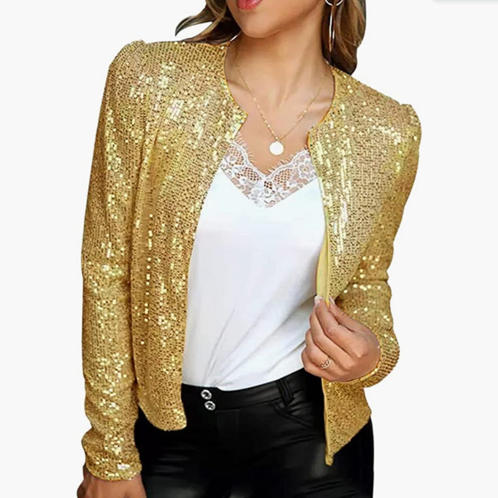 Autumn Sequin Outerwear Woman Coats Casaco Feminino Basic Coat Women Outfits Chaqueta Mujer Casual Bomber Jackets Women Clothes