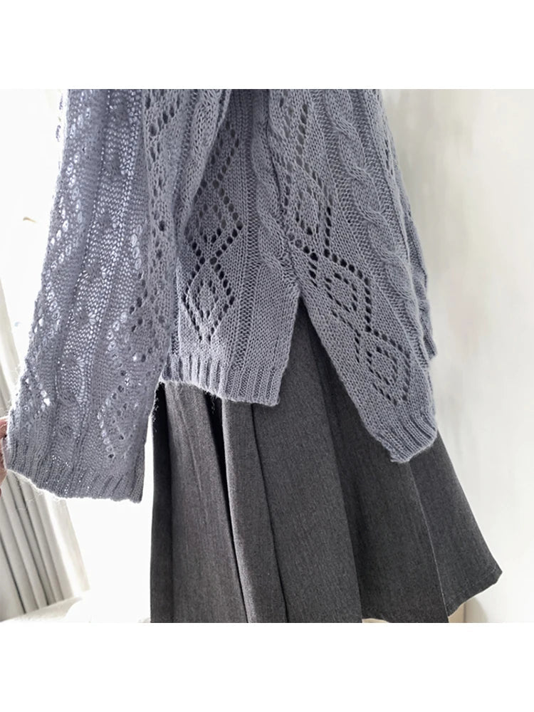 lovwvol High Quality Fashion 2 Piece Set Women Office Lady V-Neck Long Sleeved Knitted Cardigan Kawaii Tank Top Y2K Autumn Winter